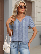 Lorraine T-Shirt Henley Femme – Haut Décontracté à Col V et Manches Courtes