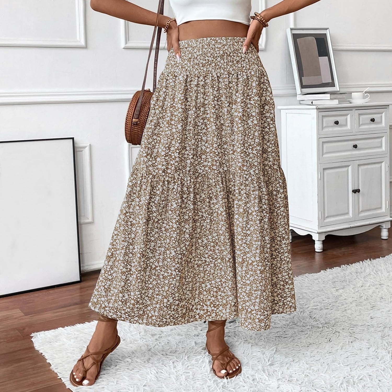 Eulalie Jupe Maxi – Jupe Longue Bohème Taille Haute avec Poches et Imprimé Floral