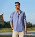 Paolo Men's Linen Henley Shirt – Lightweight Striped Shirt for Summer