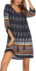 Thaïs Robe Tunique – Robe Bohème Fleurie à Col V et Manches 3/4