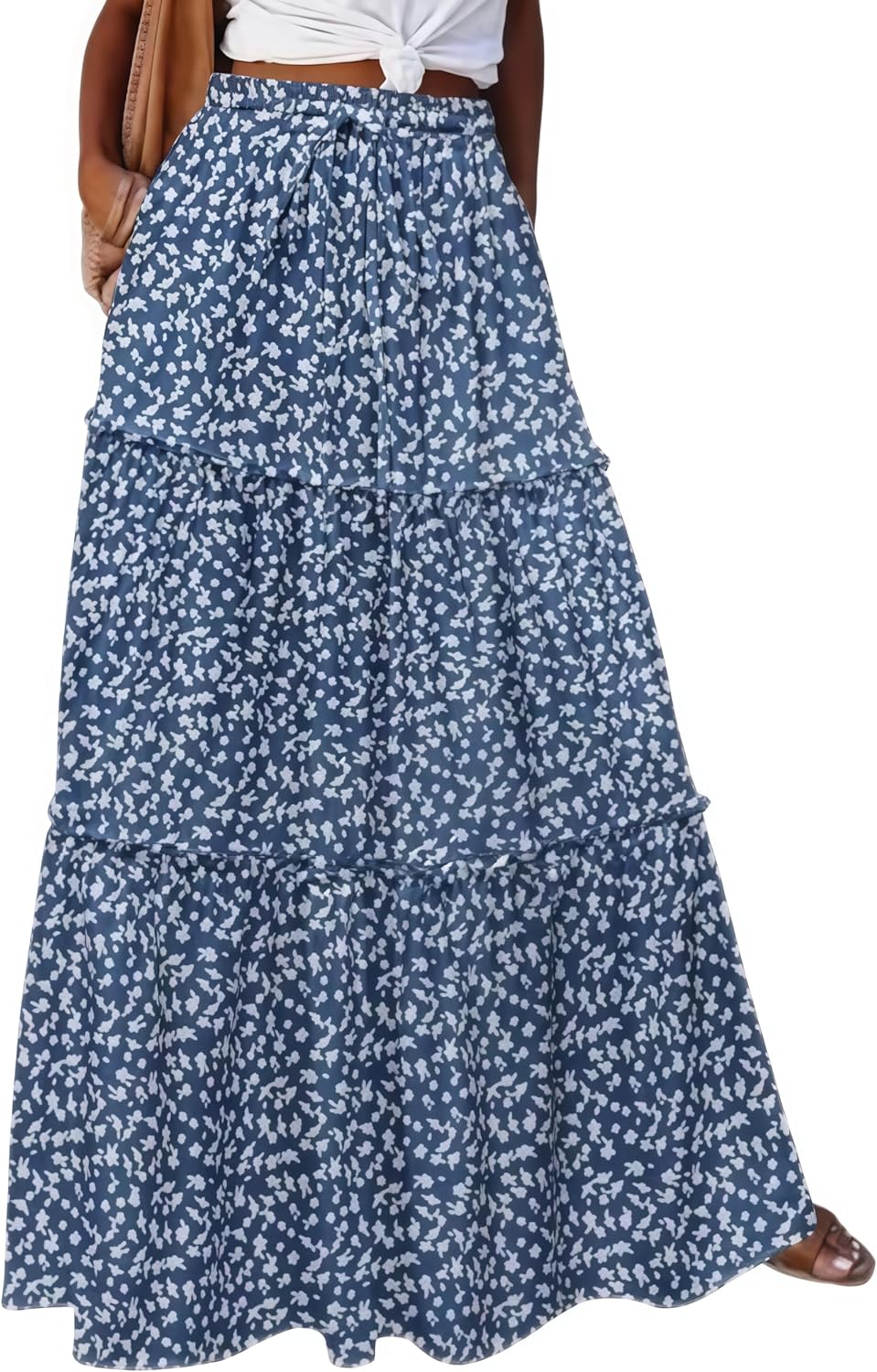 Maëlys Jupe Maxi – Jupe Longue Bohème Fleurie Taille Haute Fluide et Élégante