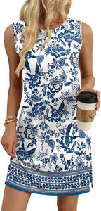 Samantha Robe Femme Sans Manches – Robe Décontractée à Col Rond et Coupe Évasée