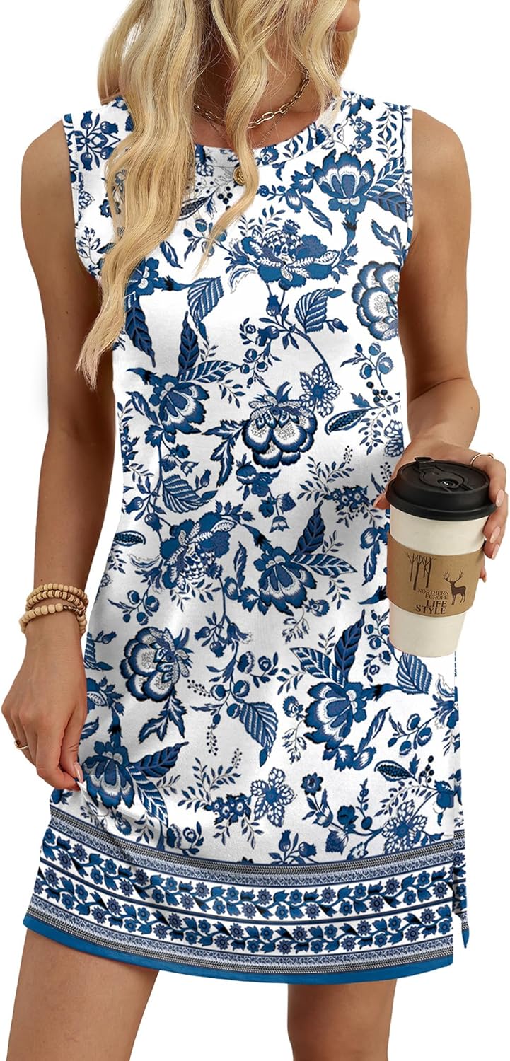 Samantha Robe Femme Sans Manches – Robe Décontractée à Col Rond et Coupe Évasée