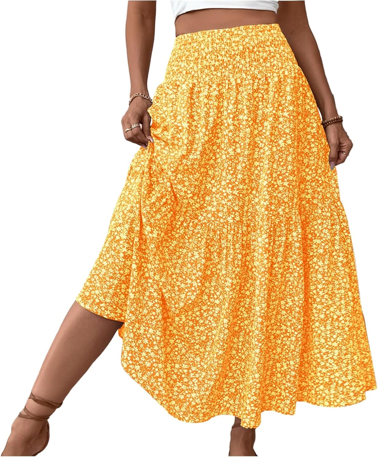 Eulalie Jupe Maxi – Jupe Longue Bohème Taille Haute avec Poches et Imprimé Floral