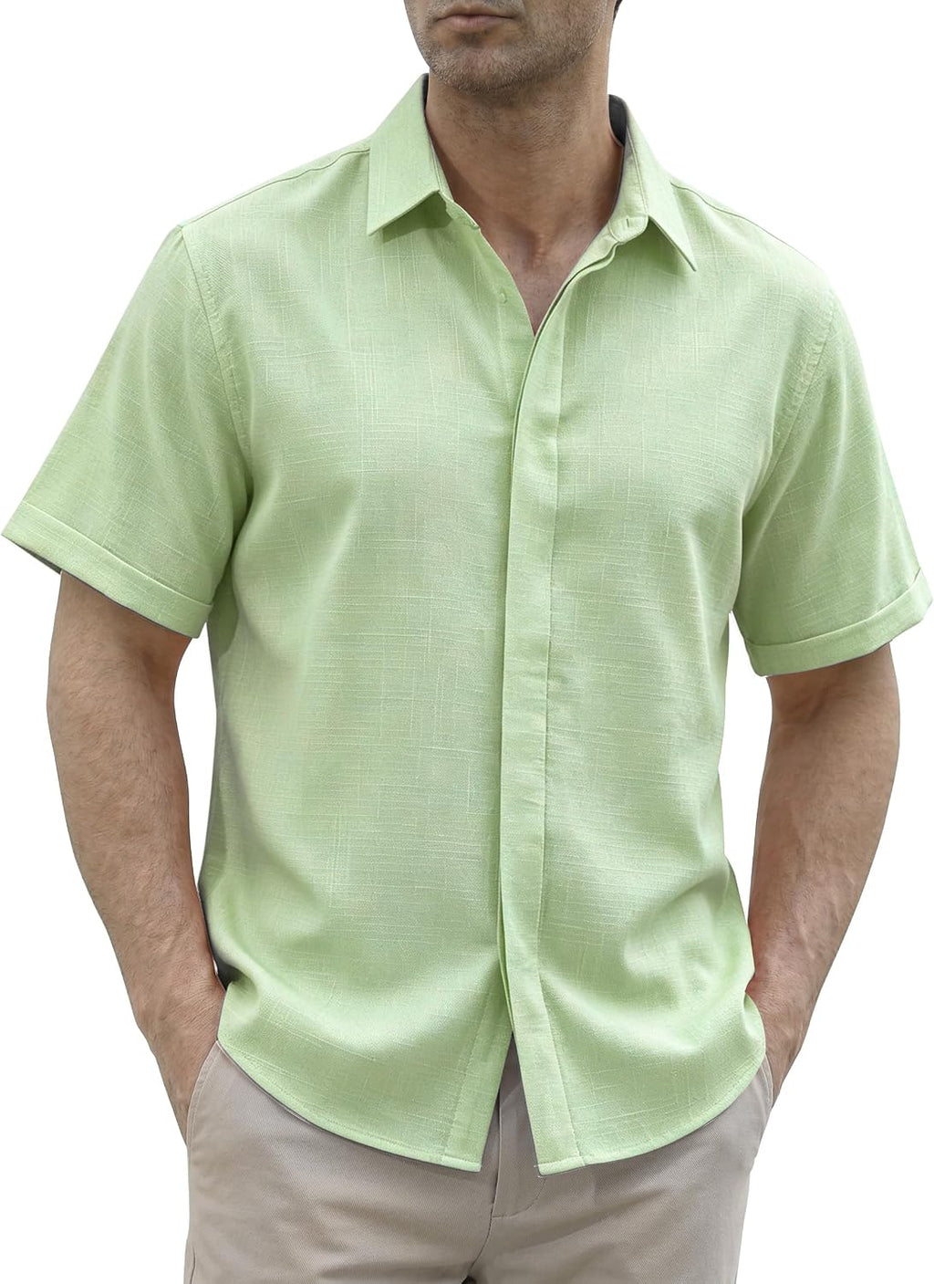 Christian Men's Short Sleeve Linen Shirt – Lightweight Summer Shirt with Invisible Buttons