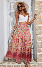 Maëlys Jupe Longue Bohème Fleurie – Jupe Maxi Évasée Taille Haute à Taille Élastique