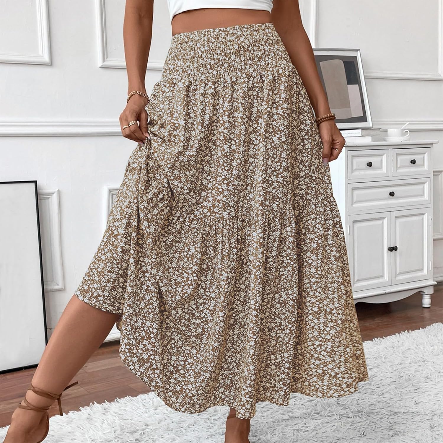 Eulalie Jupe Maxi – Jupe Longue Bohème Taille Haute avec Poches et Imprimé Floral