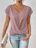 Élise Top Femme – Col en V Drapé, Manches Courtes & Coupe Confortable