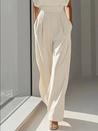 Viviane Combinaison Femme – Taille Haute, Jambes Larges & Détails Drapés Élégants
