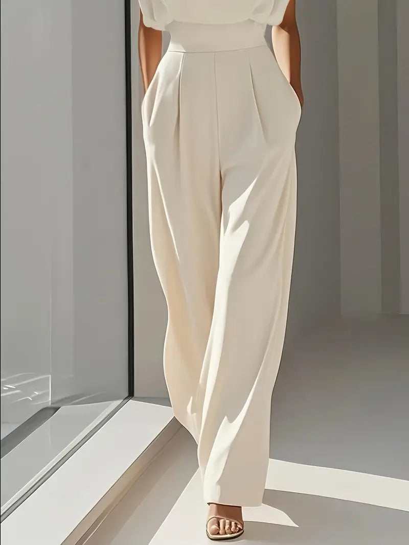 Viviane Combinaison Femme – Taille Haute, Jambes Larges & Détails Drapés Élégants