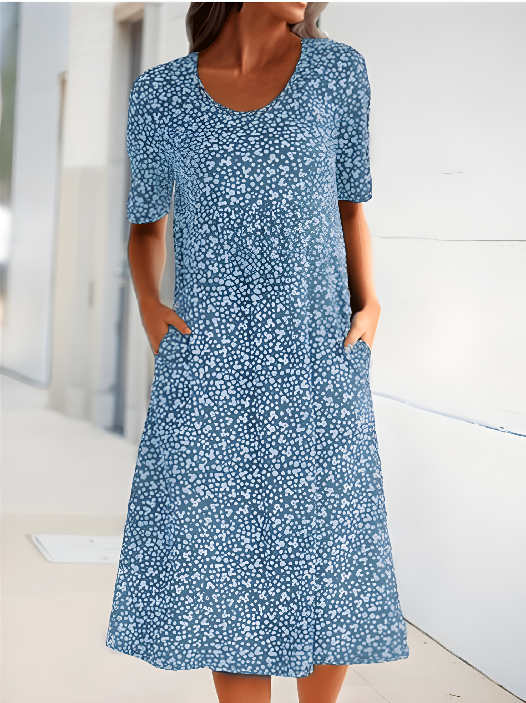 Maric Robe d’Été Femme – Robe Midi Fluide à Imprimé Léger avec Poches & Coupe Confortable