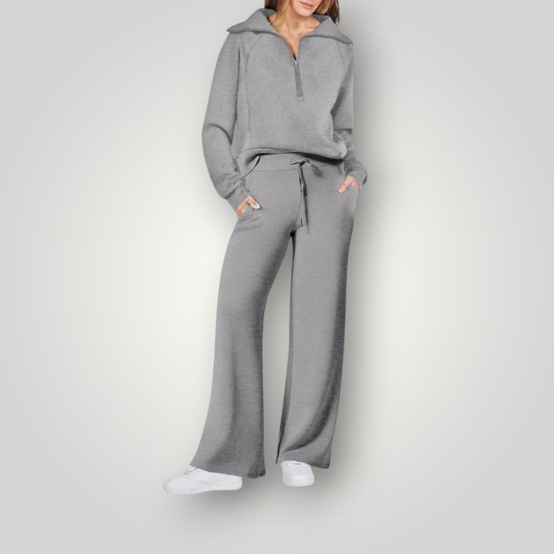 Sorelle Ensemble Lounge Femme – Set 2 Pièces Doux avec Haut Demi-Zip & Pantalon Fluide