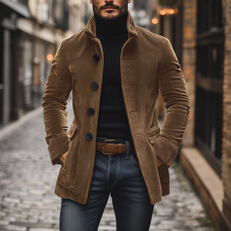 Matteo Manteau Homme – Manteau en Velours Côtelé avec Col Montant Élégant