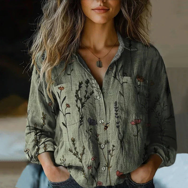 Bellamy Blouse Fleurie Femme – Chemisier Coloré à Boutons avec Motifs Bohèmes & Coupe Décontractée