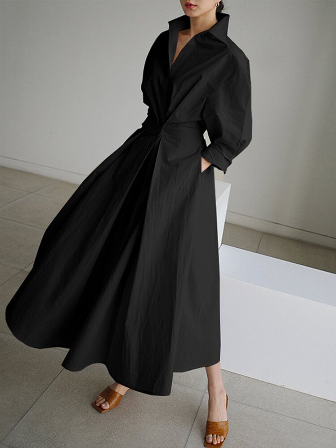 Sylviane Robe Midi Femme – Coupe Flatteuse, Boutons Raffinés & Style Intemporel