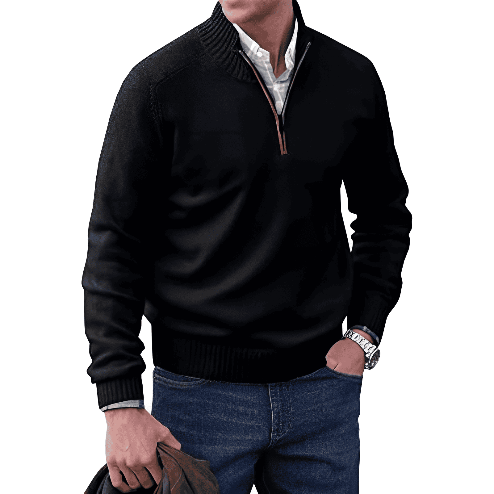 Jason Pull Homme – Pull Demi-Zip à Col Montant avec Maille Douce et Style Intemporel