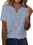 Lorraine T-Shirt Henley Femme – Haut Décontracté à Col V et Manches Courtes