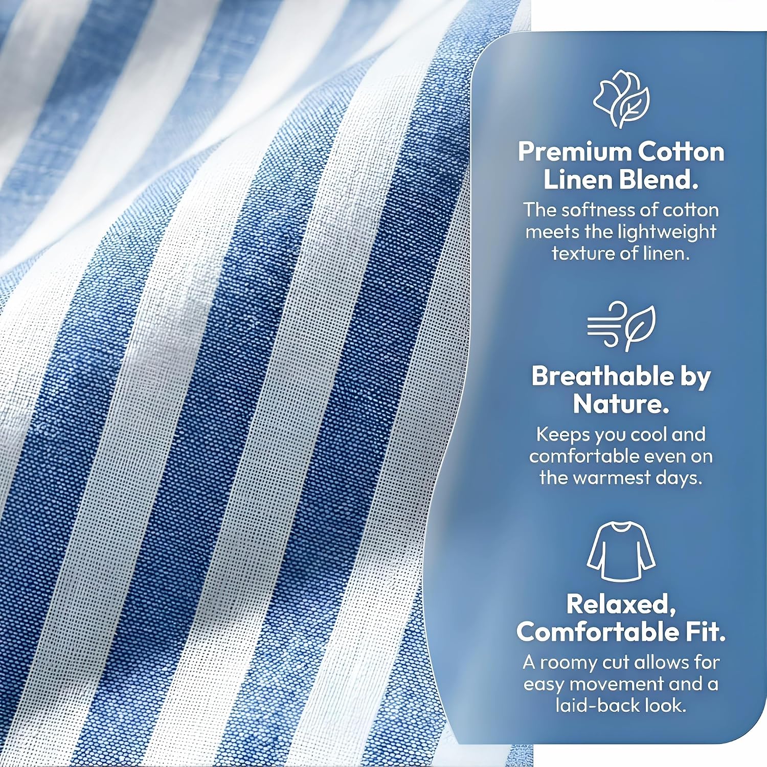 Marco Chemise Homme à Rayures – Chemise Légère à Boutons pour l'Été