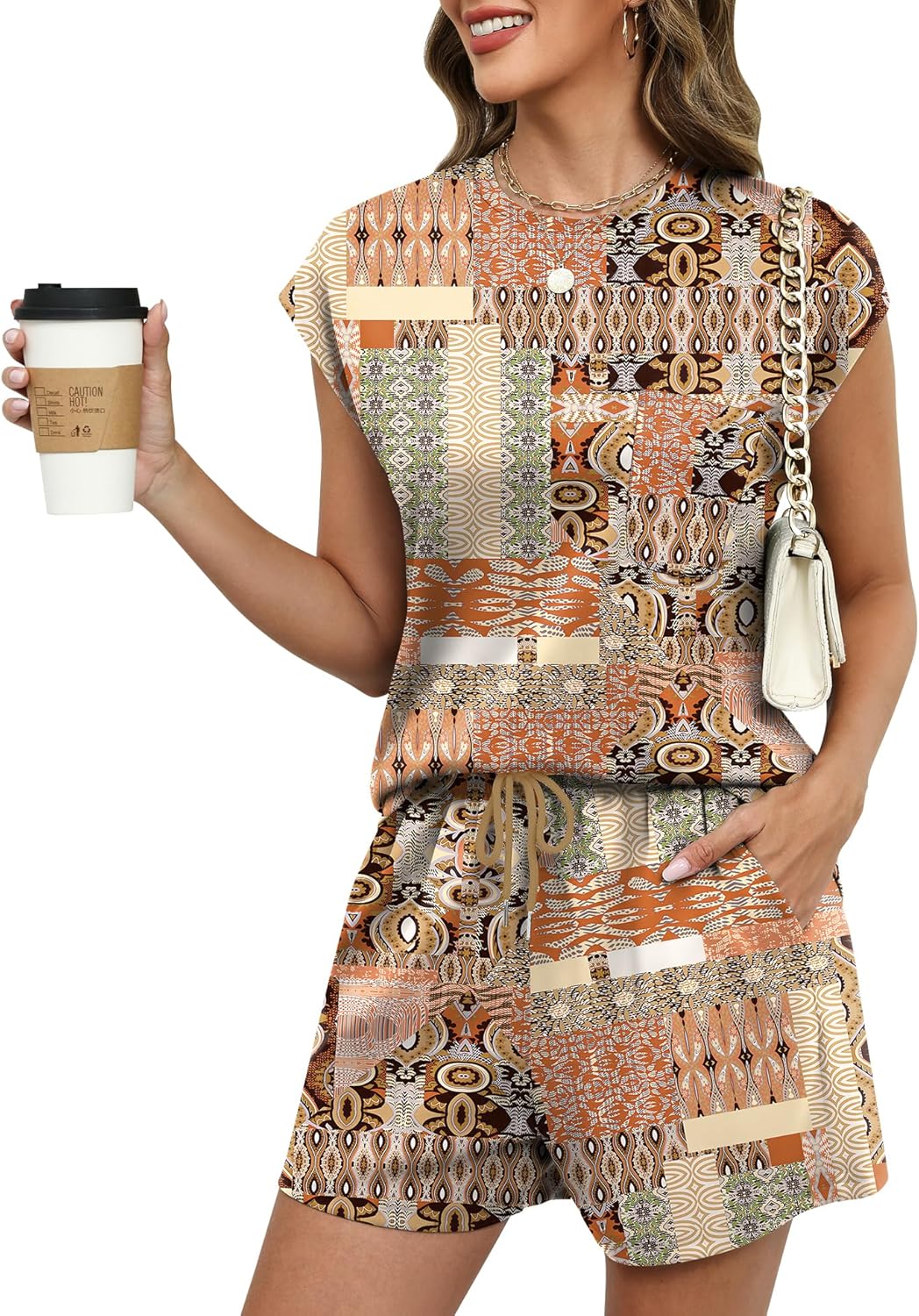 Isabella Ensemble Femme – Ensemble Deux Pièces avec Haut à Manches Courtes et Short à Cordon de Serrage