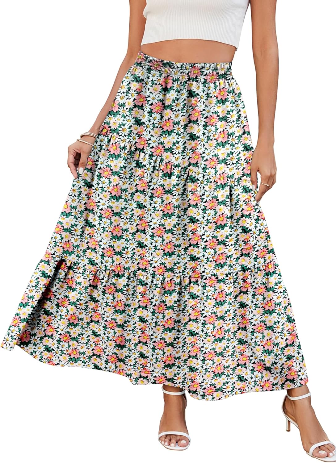 Séraphine Jupe Maxi – Jupe Longue Fluide Taille Haute avec Poches Style Bohème