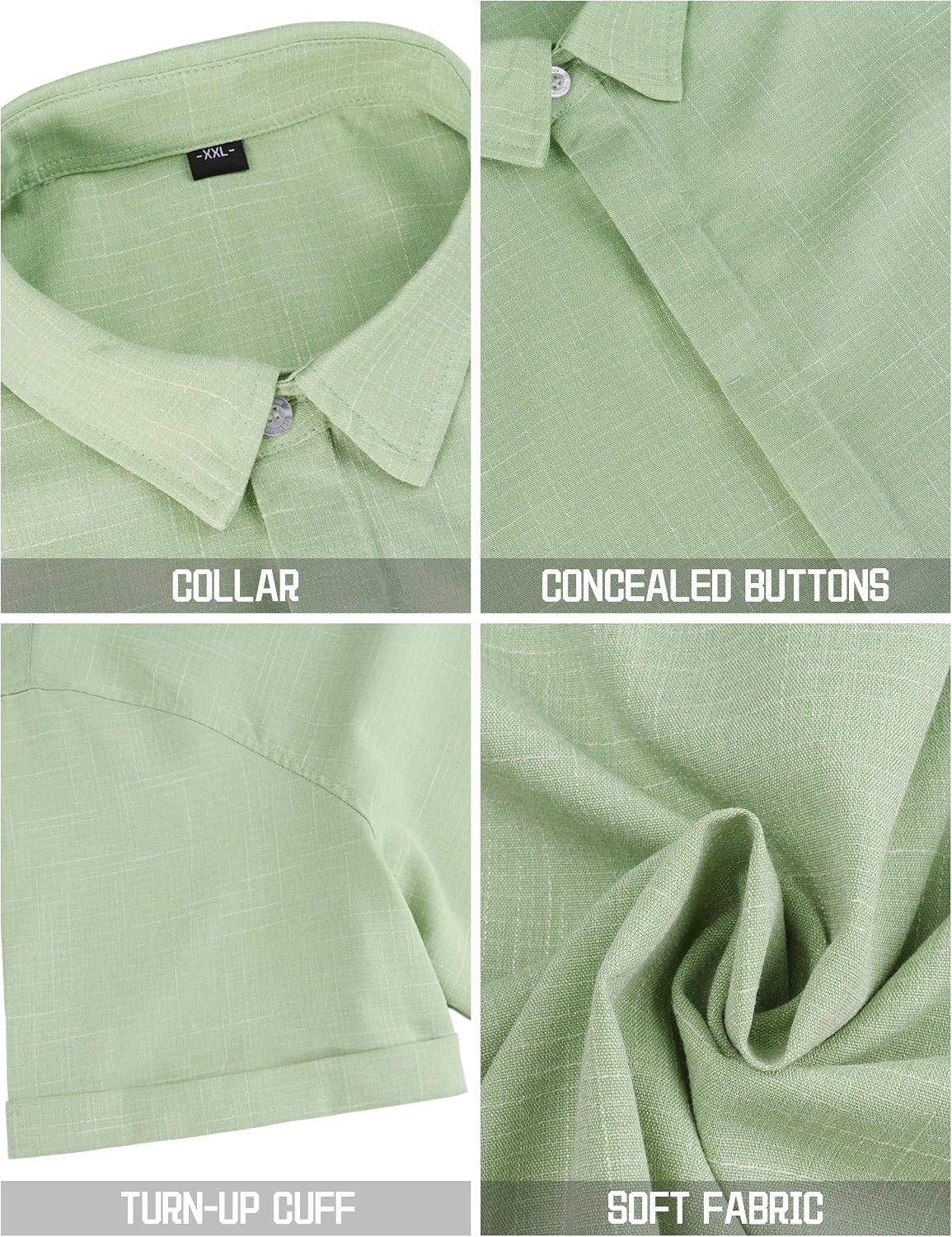 Christian Chemise en Lin Homme à Manches Courtes – Chemise Légère d'Été à Boutons Invisibles