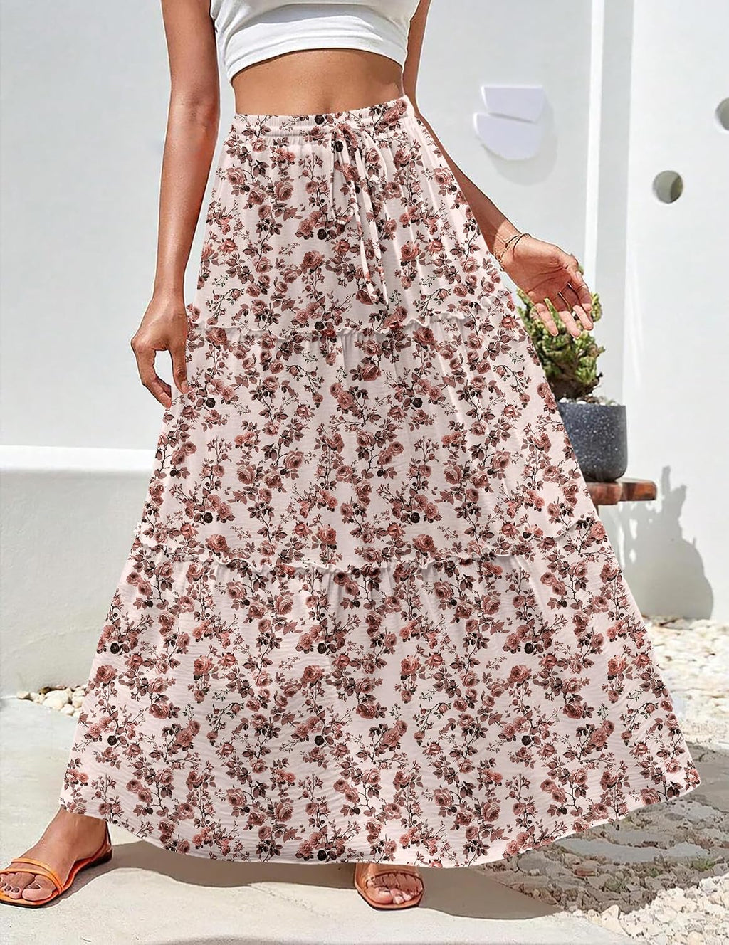 Maëlle Jupe Maxi – Jupe Longue Bohème Taille Haute à Volants avec Poches