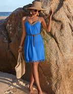 Maëlle Robe de Plage Femme – Robe Courte Bohème à Col V avec Bretelles Réglables