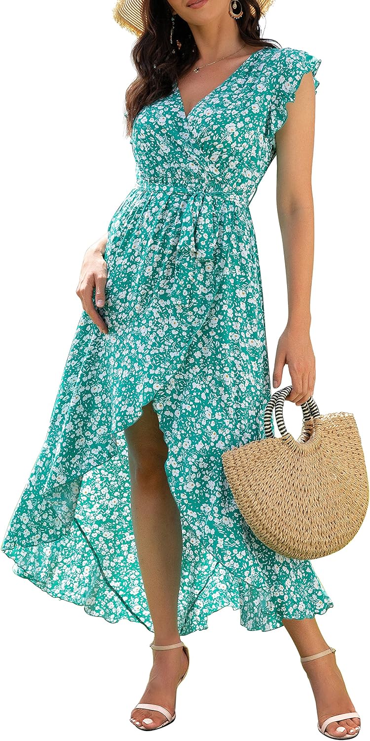 Kristine Robe Maxi Fleurie Femme – Robe Portefeuille Bohème à Col V