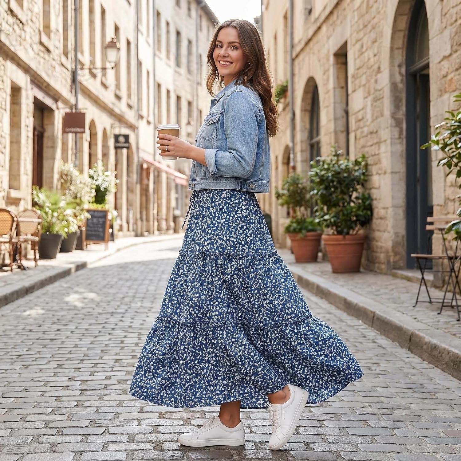 Maëlys Jupe Maxi – Jupe Longue Bohème Fleurie Taille Haute Fluide et Élégante