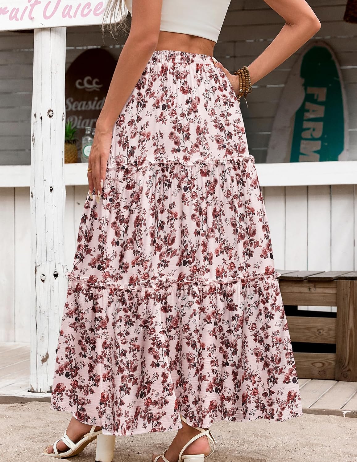 Maëlle Jupe Maxi – Jupe Longue Bohème Taille Haute à Volants avec Poches