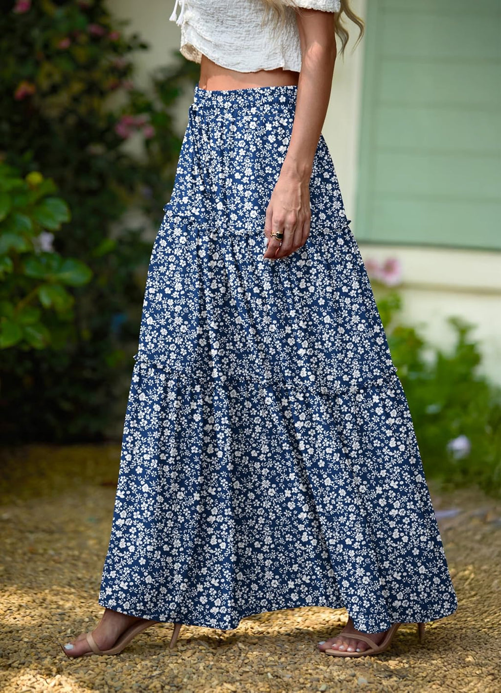 Léonie Jupe Longue Fleurie Bohème – Jupe Maxi Taille Haute Fluide avec Poches