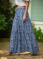 Léonie Jupe Longue Fleurie Bohème – Jupe Maxi Taille Haute Fluide avec Poches