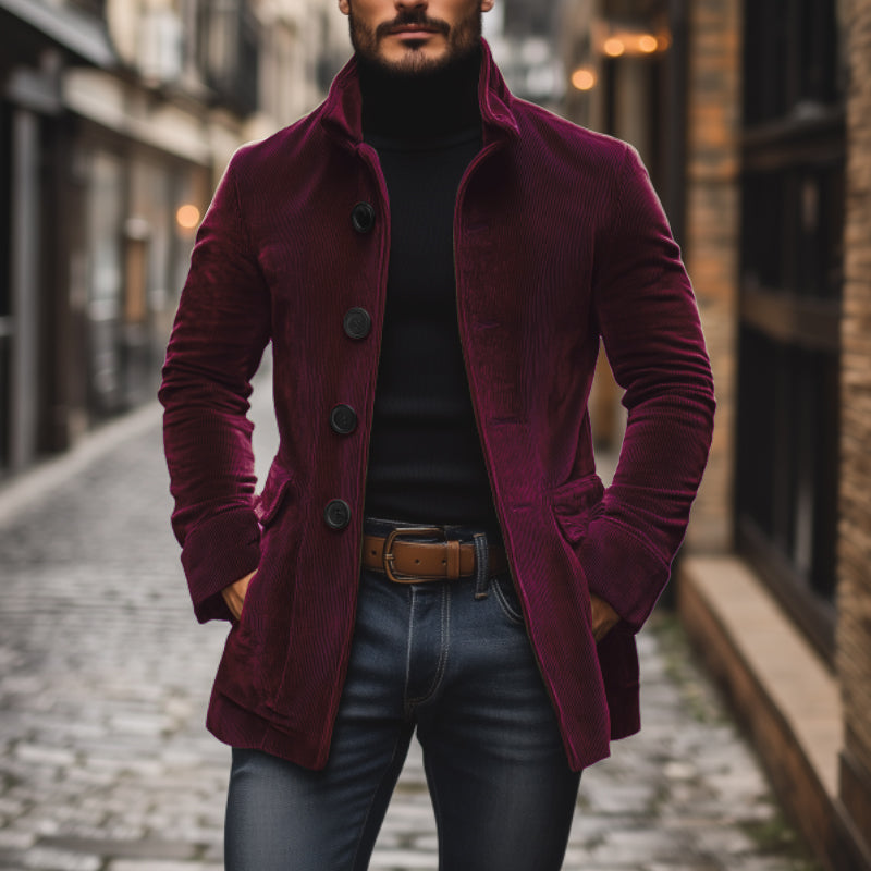 Matteo Manteau Homme – Manteau en Velours Côtelé avec Col Montant Élégant