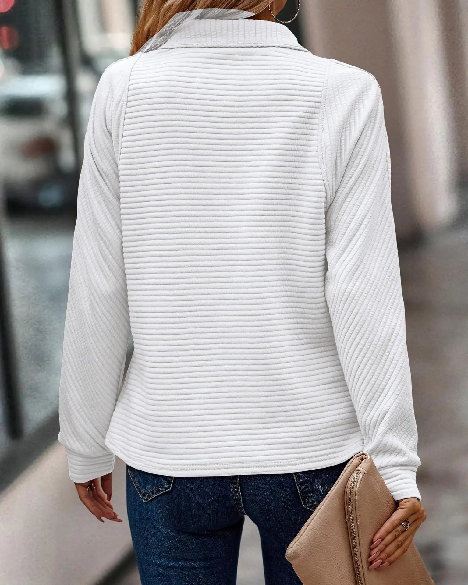 Elowen Pull Femme en Maille Côtelée – Haut Décontracté à Col Zippé & Texture Douce