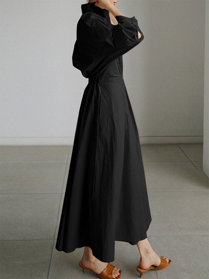 Sylviane Robe Midi Femme – Coupe Flatteuse, Boutons Raffinés & Style Intemporel