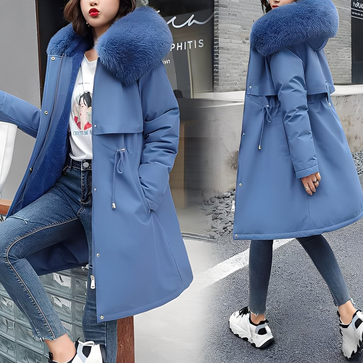 Zoé Manteau Femme Hiver – Doudoune Longue Chaude à Capuche & Taille Ajustable