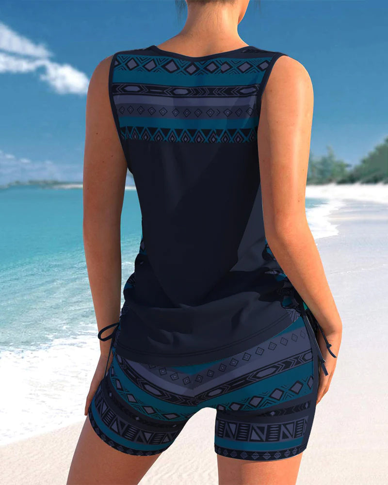 Jessica Tankini Femme – Ensemble Tankini avec Imprimé Géométrique et Short Assorti