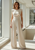 Viviane Combinaison Femme – Taille Haute, Jambes Larges & Détails Drapés Élégants