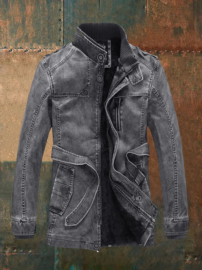 Cedric Veste Homme Vintage – Cuir Rétro avec Doublure Chaude, Zip & Boutons