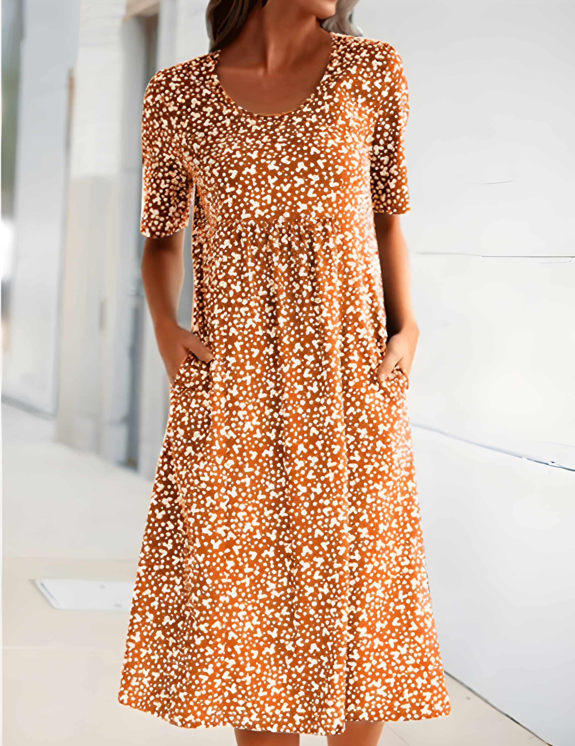 Maric Robe d’Été Femme – Robe Midi Fluide à Imprimé Léger avec Poches & Coupe Confortable