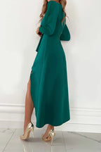 Floriane Robe Femme – Col V Élégant, Manches Longues & Coupe Ajustée Chic