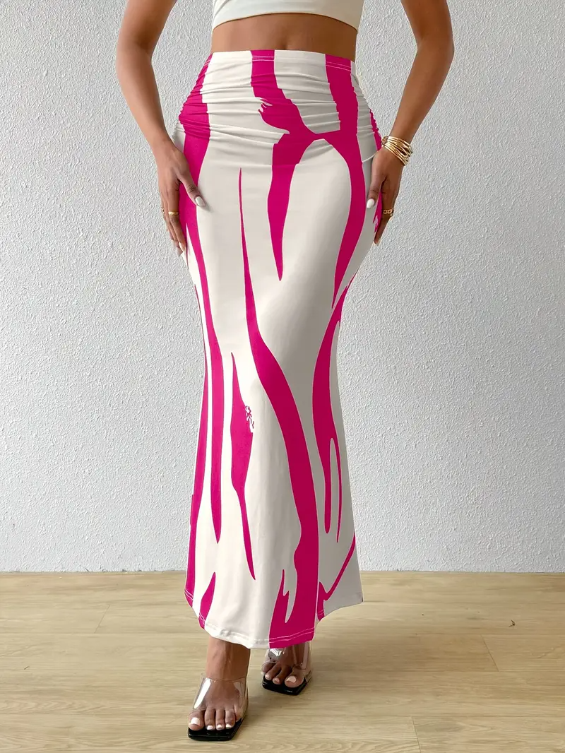 Valentina Jupe Maxi Femme – Imprimé Abstrait, Taille Haute et Coupe Fluide Élégante