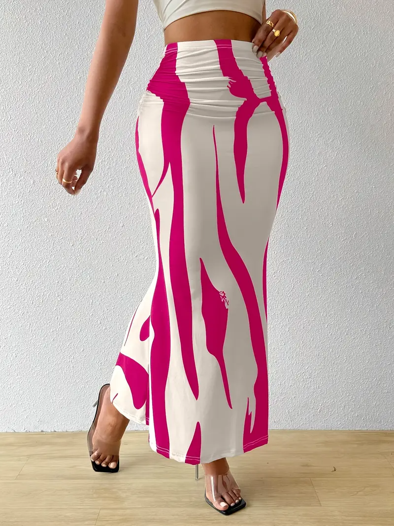 Valentina Jupe Maxi Femme – Imprimé Abstrait, Taille Haute et Coupe Fluide Élégante