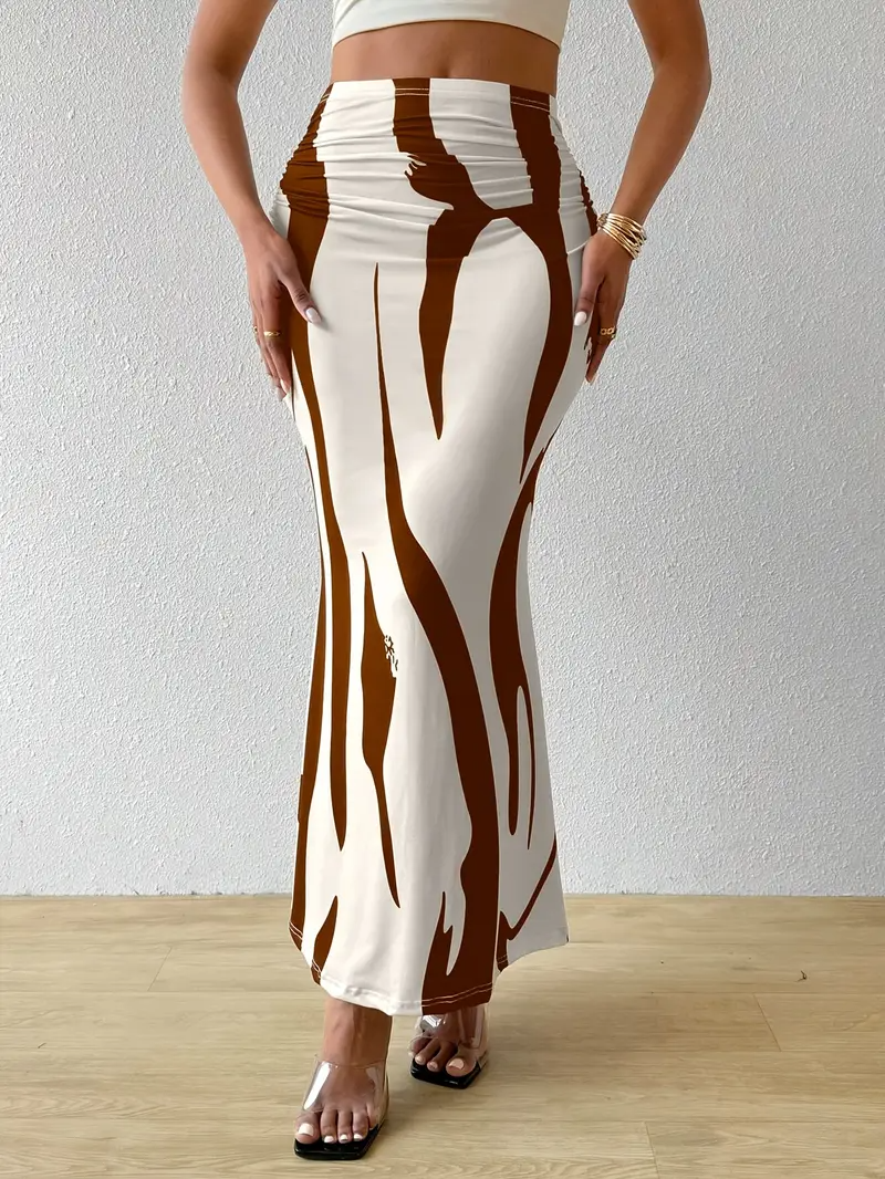 Valentina Jupe Maxi Femme – Imprimé Abstrait, Taille Haute et Coupe Fluide Élégante