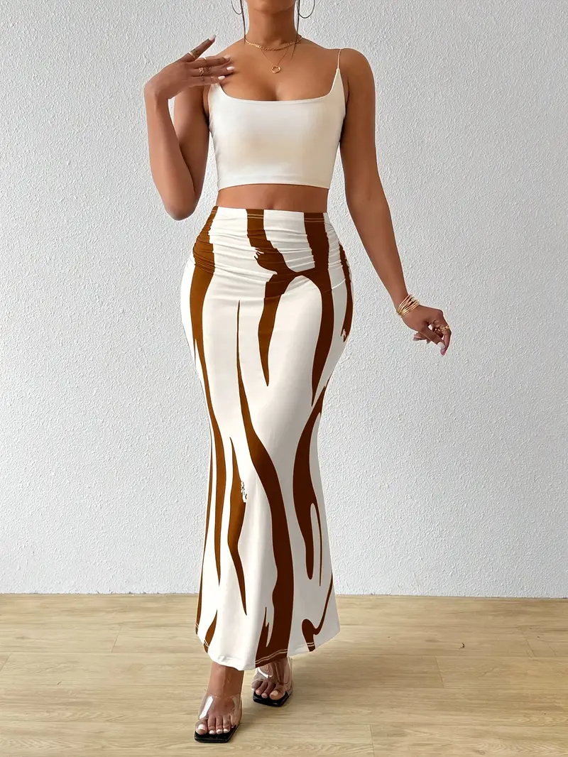 Valentina Jupe Maxi Femme – Imprimé Abstrait, Taille Haute et Coupe Fluide Élégante