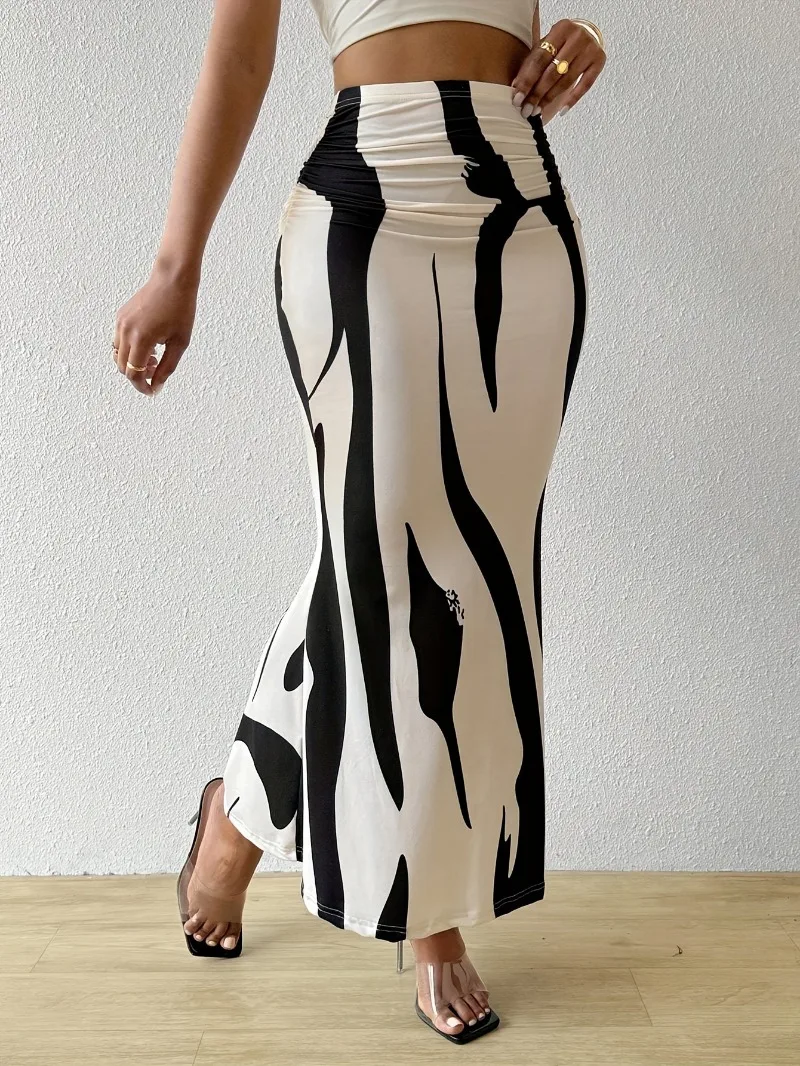Valentina Jupe Maxi Femme – Imprimé Abstrait, Taille Haute et Coupe Fluide Élégante