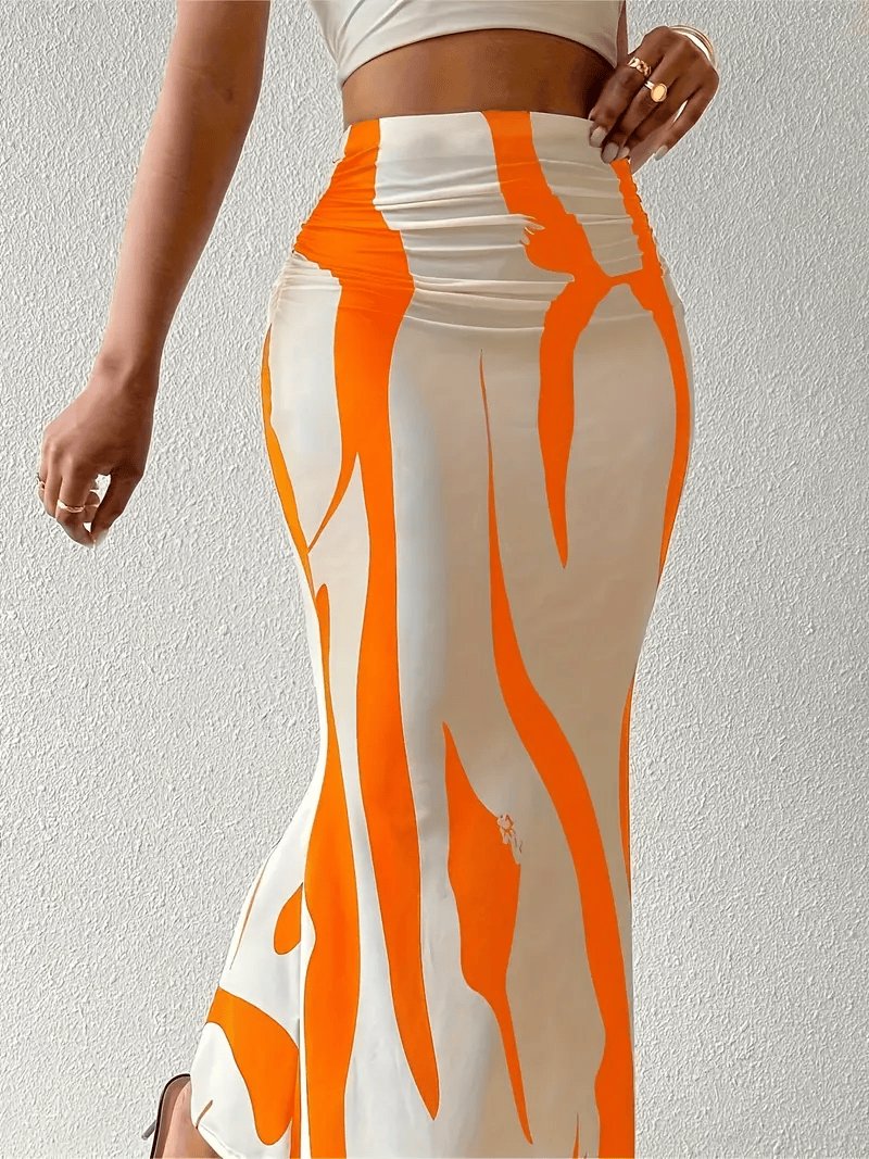 Valentina Jupe Maxi Femme – Imprimé Abstrait, Taille Haute et Coupe Fluide Élégante