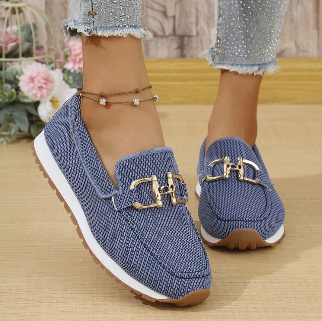 Gianna Mocassins Femme – Mocassins Slip-On en Mesh Respirant avec Détail Métallique