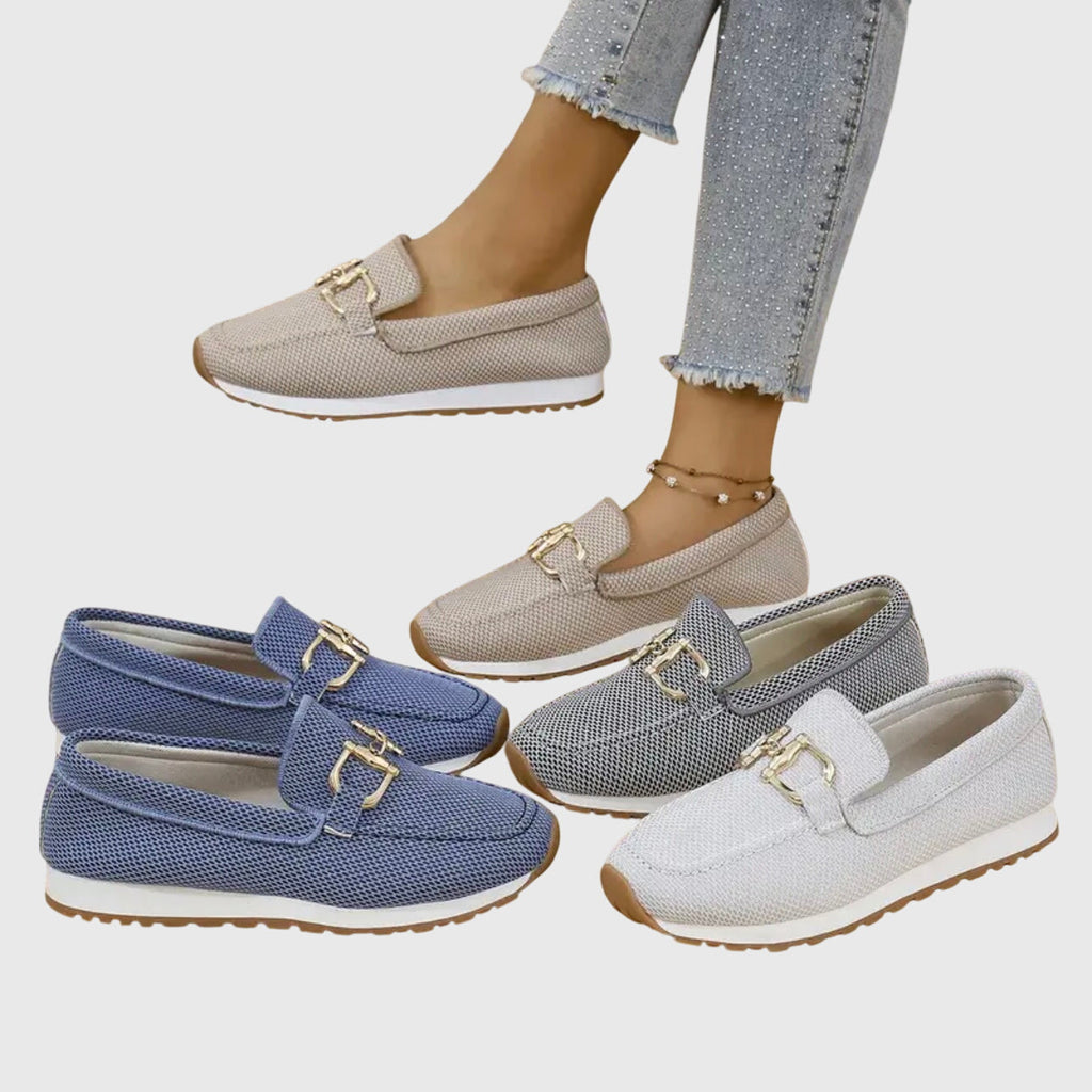 Mocasines Gianna para mujer – Mocasines slip-on de malla transpirable con detalle metálico
