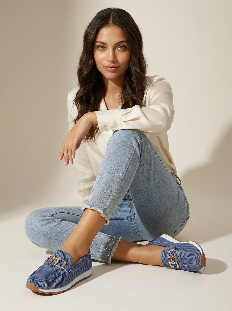 Gianna Mocassins Femme – Mocassins Slip-On en Mesh Respirant avec Détail Métallique